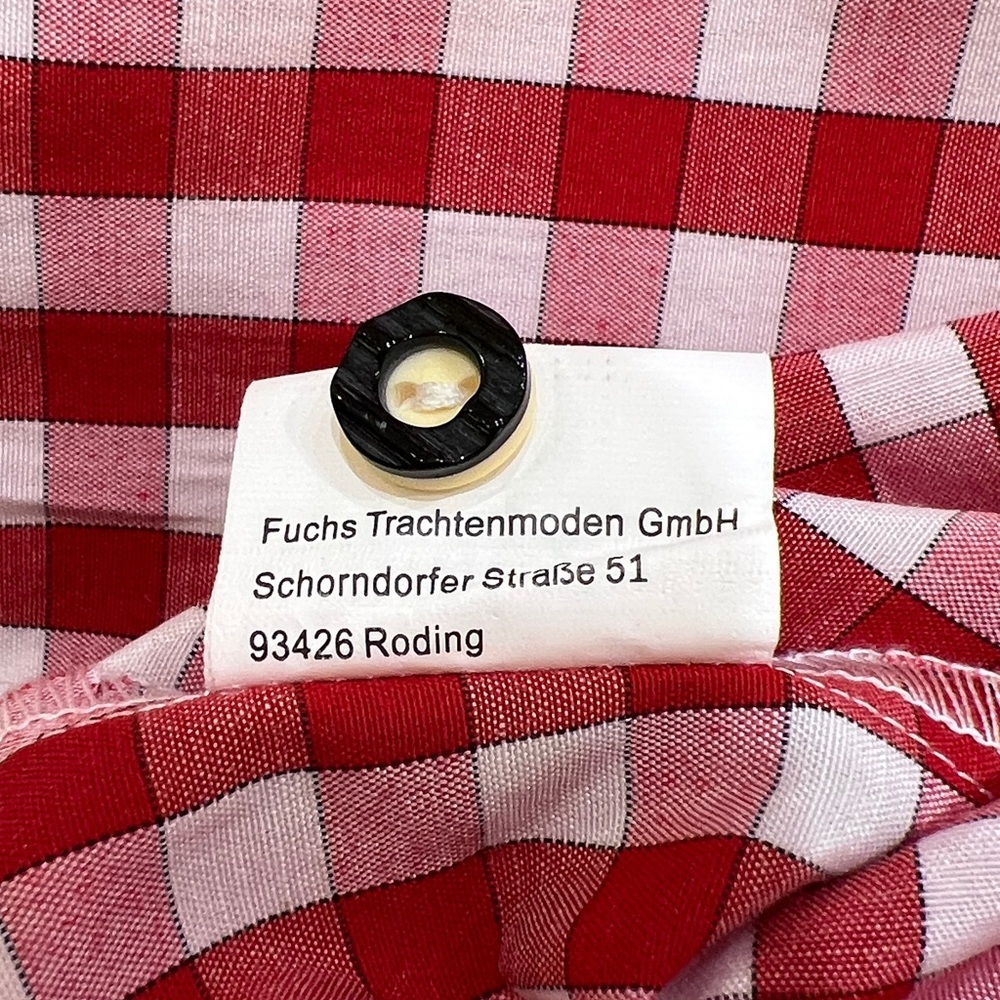 Fuchs Red and White Gingham Crochet Trim Lace-Up Back Off Shoulder Peasant Top - Picture 9 of 12